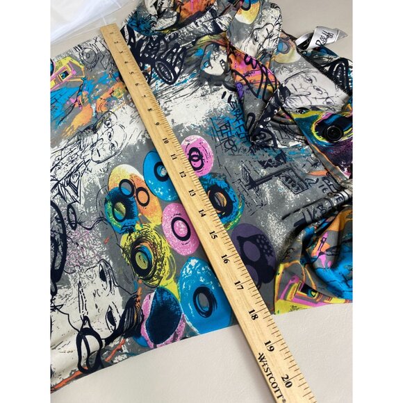Joseph Ribkoff Abstract Graffiti Art Tunic Top size 12 Asymmetrical Button Boho - Picture 4 of 16
